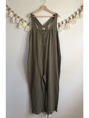 Faherty 100% Organic Cotton Gauze Green Button Front Straight Leg Jumpsuit XL